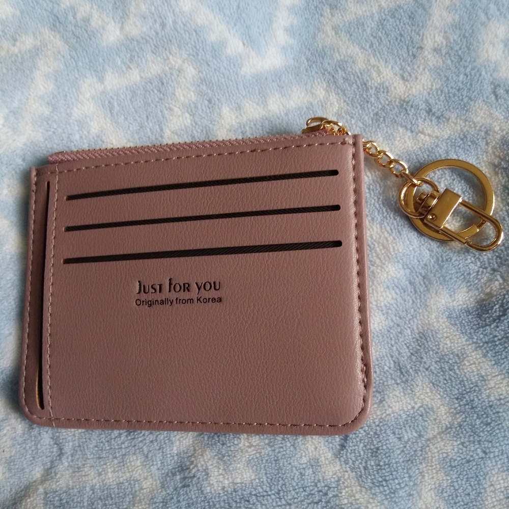 mini leather card slot wallet with keychain